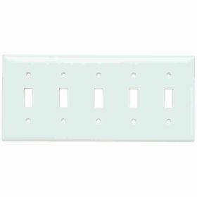 Pass & Seymour Sierraplex SP5-W Standard Wallplate, 5 Gangs, White, 5 in H x 10 in W, Thermoplastic