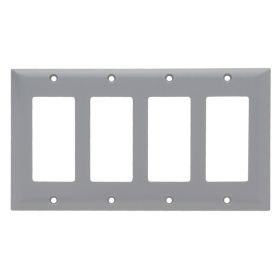 Pass & Seymour SP264-GRY Standard Decorator Wallplate With Color Matching Screws, 4 Gangs, 5 x 5 x 0.35 in, Thermoplastic, Gray