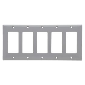 Pass & Seymour SP265-GRY Standard Decorator Wallplate With Color Matching Screws, 5 Gangs, 12.5 x 5 x 0.3 in, Thermoplastic, Gray