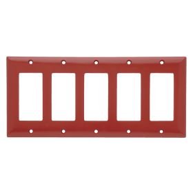 Pass & Seymour SP265-RED Standard Decorator Wallplate With Color Matching Screws, 5 Gangs, 12.5 x 5 x 0.3 in, Thermoplastic, Red