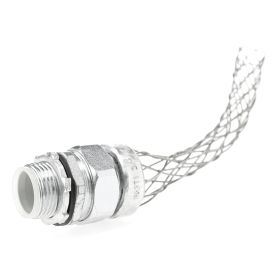 Pass & Seymour Flexcor STB38-SF Insulated Strain Relief Straight Male Liquidtight Conduit Grip, 3/8 in Conduit, 2-5/8 in L Mesh, Steel, Zinc Plated