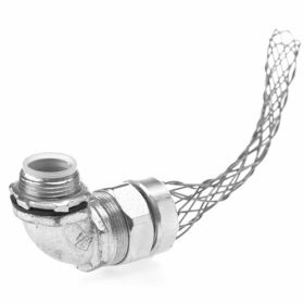 Pass & Seymour Flexcor STB9075-SF 90-deg Male Insulated Strain Relief Liquidtight Conduit Grip, 3/4 in Conduit, 4-3/8 in L Mesh, Steel, Zinc Plated