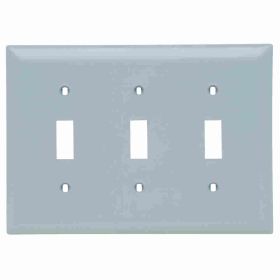 Pass & Seymour TradeMaster TP3-GRY Standard Wallplate, 3 Gangs, Gray, 5 in H x 6-3/8 in W, Thermoplastic