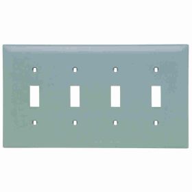 Pass & Seymour TradeMaster TP4-GRY Standard Wallplate, 4 Gangs, Gray, 5 in H x 8-1/8 in W, Thermoplastic