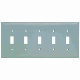 Pass & Seymour TradeMaster TP5-GRY Standard Wallplate, 5 Gangs, Gray, 5 in H x 10 in W, Thermoplastic