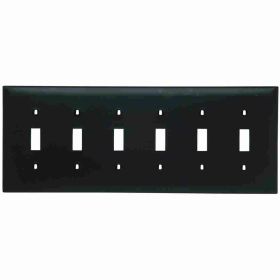 Pass & Seymour TradeMaster TP6-BK Standard Wallplate, 6 Gangs, Black, 5 in H x 11.812 in W, Thermoplastic