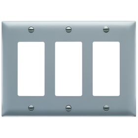 Pass & Seymour TradeMaster TP263-GRY Standard Wallplate, 3 Gangs, Gray, 5 in H x 6.563 in W, Thermoplastic