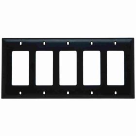 Pass & Seymour TradeMaster TP265-BK Standard Wallplate, 5 Gangs, Black, 5 in H x 10.188 in W, Thermoplastic