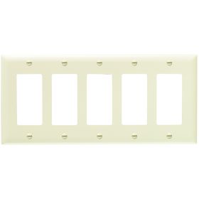 Pass & Seymour TradeMaster TP265-LA Standard Wallplate, 5 Gangs, Light Almond, 5-1/2 in H x 10.188 in W, Nylon/Thermoplastic