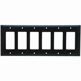 Pass & Seymour TradeMaster TP266-BK Standard Wallplate, 6 Gangs, Black, 5 in H x 12 in W, Nylon/Thermoplastic