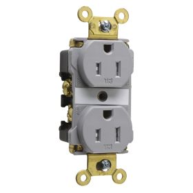 Pass & Seymour TR62-GRY 3-Phase Duplex Tamper Resistant Straight Blade Receptacle, 125 VAC, 15 A, 2 Poles, 3 Wires, Gray