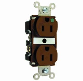 Pass & Seymour Straight Blade Receptacle TR62-H 3-Phase Duplex Tamper Resistant Wall Mount Straight Blade Receptacle, 125 VAC, 15 A, 2 Poles, 3 Wires, Brown