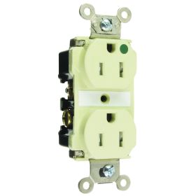 Pass & Seymour TR62-HI Duplex Smooth Face Tamper Resistant Straight Blade Receptacle, 125 VAC, 15 A, 2 Poles, 3 Wires, Ivory