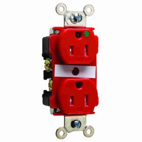 Pass & Seymour TR62-HRED Duplex Smooth Face Tamper Resistant Straight Blade Receptacle, 125 VAC, 15 A, 2 Poles, 3 Wires, Red