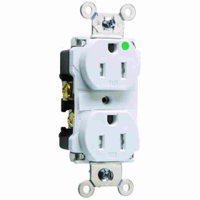 Pass & Seymour TR62-HW Duplex Smooth Face Tamper Resistant Straight Blade Receptacle, 125 VAC, 15 A, 2 Poles, 3 Wires, White