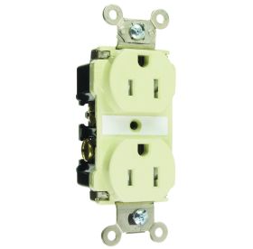 Pass & Seymour TR62-I 3-Phase Duplex Extra Heavy Duty Tamper Resistant Straight Blade Receptacle, 125 VAC, 15 A, 2 Poles, 3 Wires, Ivory