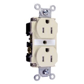 Pass & Seymour TR62-LA 3-Phase Duplex Tamper Resistant Straight Blade Receptacle, 125 VAC, 15 A, 2 Poles, 3 Wires, Light Almond