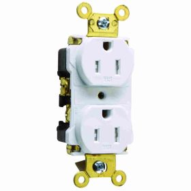 Pass & Seymour TR62-W 3-Phase Duplex Extra Heavy Duty Tamper Resistant Straight Blade Receptacle, 125 VAC, 15 A, 2 Poles, 3 Wires, White