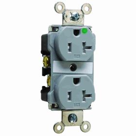 Pass & Seymour TR63-HGRY Duplex Tamper Resistant Straight Blade Receptacle, 125 VAC, 20 A, 2 Poles, 3 Wires, Gray