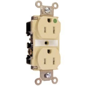 Pass & Seymour TR63-HI Duplex Tamper Resistant Straight Blade Receptacle, 125 VAC, 20 A, 2 Poles, 3 Wires, Ivory