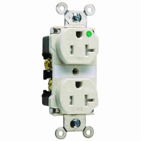 Pass & Seymour TR63-HLA Duplex Tamper Resistant Straight Blade Receptacle, 125 VAC, 20 A, 2 Poles, 3 Wires, Light Almond