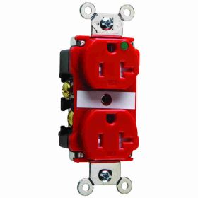 Pass & Seymour TR63-HRED Duplex Tamper Resistant Straight Blade Receptacle, 125 VAC, 20 A, 2 Poles, 3 Wires, Red