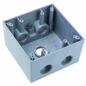 Pass & Seymour WPBD352 5-Hole Weatherproof Device Box With Threaded Hole, Die Cast Aluminum, 37 cu-in, 2 Gangs, 2 Outlets