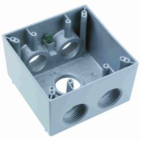 Pass & Seymour WPBD452 5-Hole Weatherproof Device Box With Threaded Hole, Die Cast Aluminum, 37 cu-in, 2 Gangs, 2 Outlets