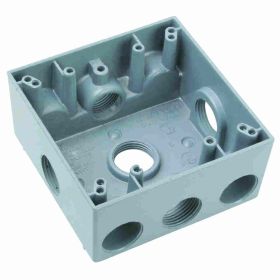 Pass & Seymour WPB362 5-Hole Weatherproof Device Box, Die Cast Aluminum, 30.5 cu-in, 2 Gangs, 2 Outlets