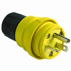 Pass & Seymour 14W33 Watertight Straight Blade Plug, 125 VAC, 20 A, 2 Poles, 3 Wires, Yellow