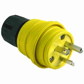 Pass & Seymour 14W48 Watertight Straight Blade Plug, 250 VAC, 20 A, 2 Poles, 3 Wires, Yellow