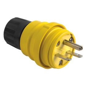 Pass & Seymour 14W49 3-Phase Watertight Straight Blade Plug, 125 VAC, 15 A, 2 Poles, 3 Wires, Yellow