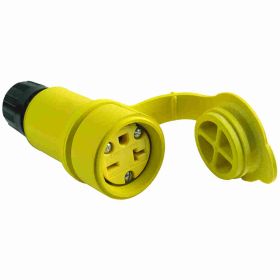 Pass & Seymour 15W48 Watertight Straight Blade Connector, 125 VAC, 20 A, 2 Poles, 3 Wires, Yellow