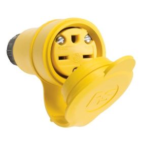 Pass & Seymour Turnlok 15W49 3-Phase Straight Body Watertight Locking Connector, 125 VAC, 15 A, 2 Poles, 3 Wires, Yellow