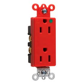 Pass & Seymour Straight Blade Receptacle IG26262-HGRED Decorator Duplex Heavy Duty Isolated Ground Wall Mount Straight Blade Receptacle, 125 VAC, 15 A, 2 Poles, 3 Wires, Red