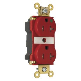 Pass & Seymour PlugTail PTTR63-HRED Duplex Extra Heavy Duty Tamper Resistant Straight Blade Receptacle, 125 VAC, 20 A, 2 Poles, 3 Wires, Red