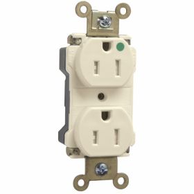 Pass & Seymour PTTR62-HI 3-Phase Duplex Extra Heavy Duty Tamper Resistant Straight Blade Receptacle, 125 VAC, 15 A, 2 Poles, 3 Wires, Ivory