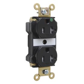 Pass & Seymour Straight Blade Receptacle PTTR63-HBK 3-Phase Extra Heavy Duty Duplex Illuminated Face Tamper Resistant Wall Mount Straight Blade Receptacle, 125 VAC, 20 A, 2 Poles, 3 Wires, Black