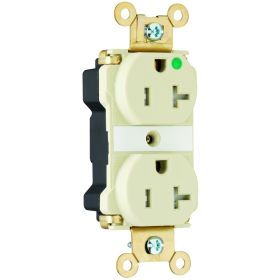 Pass & Seymour PlugTail PTTR63-HI Duplex Extra Heavy Duty Tamper Resistant Straight Blade Receptacle, 125 VAC, 20 A, 2 Poles, 3 Wires, Ivory