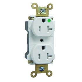 Pass & Seymour Straight Blade Receptacle PTTR63-HW 3-Phase Extra Heavy Duty Duplex Illuminated Face Tamper Resistant Wall Mount Straight Blade Receptacle, 125 VAC, 20 A, 2 Poles, 3 Wires, White