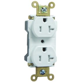 Pass & Seymour PlugTail PTTR63-W Duplex Extra Heavy Duty Tamper Resistant Straight Blade Receptacle, 125 VAC, 20 A, 2 Poles, 3 Wires, White