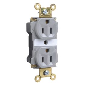 Pass & Seymour PT5262-AGRY 3-Phase Duplex Extra Heavy Duty Straight Blade Receptacle, 125 VAC, 15 A, 2 Poles, 3 Wires, Gray