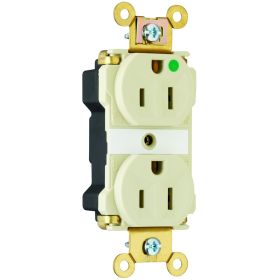 Pass & Seymour PlugTail PT8200-I Duplex Extra Heavy Duty Straight Blade Receptacle, 125 VAC, 15 A, 2 Poles, 3 Wires, Ivory