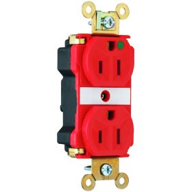 Pass & Seymour PlugTail PT8200-RED Duplex Extra Heavy Duty Straight Blade Receptacle, 125 VAC, 15 A, 2 Poles, 3 Wires, Red