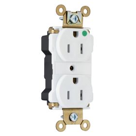 Pass & Seymour PT8200-W 3-Phase Duplex Extra Heavy Duty Straight Blade Receptacle, 125 VAC, 15 A, 2 Poles, 3 Wires, White