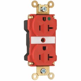 Pass & Seymour PlugTail PT8300-RED Hospital Grade Duplex Extra Heavy Duty Straight Blade Receptacle, 125 VAC, 20 A, 2 Poles, 3 Wires, Red