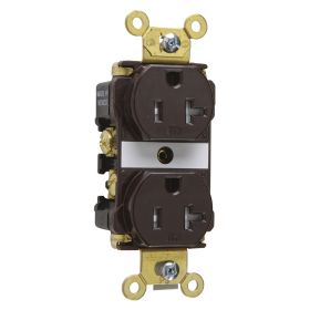 Pass & Seymour TR63 3-Phase Duplex Tamper Resistant Straight Blade Receptacle, 125 VAC, 20 A, 2 Poles, 3 Wires, Brown