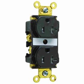 Pass & Seymour TR63-BK Duplex Extra Heavy Duty Tamper Resistant Straight Blade Receptacle, 125 VAC, 20 A, 2 Poles, 3 Wires, Black