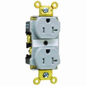 Pass & Seymour TR63-GRY Duplex Extra Heavy Duty Tamper Resistant Straight Blade Receptacle, 125 VAC, 20 A, 2 Poles, 3 Wires, Gray