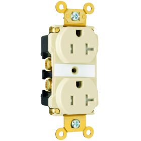 Pass & Seymour TR63-I Duplex Extra Heavy Duty Tamper Resistant Straight Blade Receptacle, 125 VAC, 20 A, 2 Poles, 3 Wires, Ivory